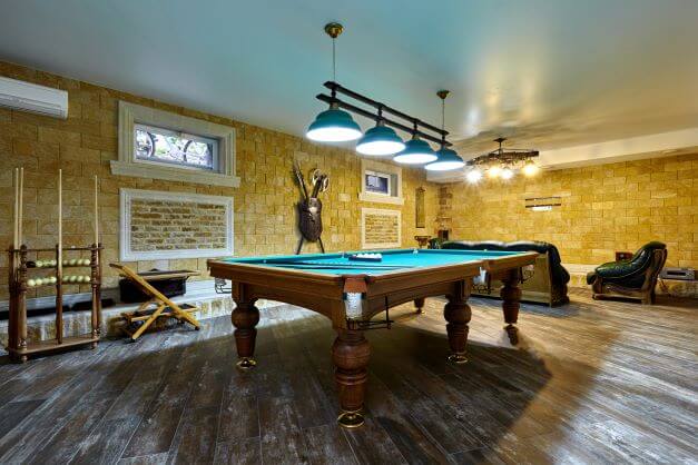 Pool table in basement