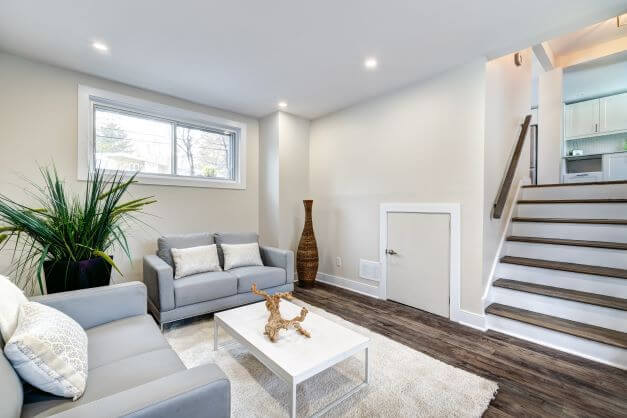 A bright basement living room
