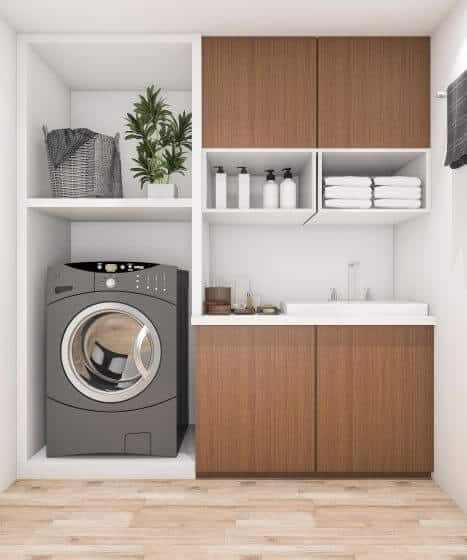 Washing machine and cupboards in utility room