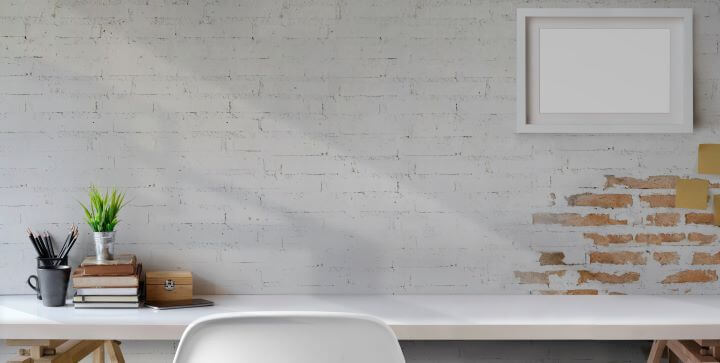 White spackled wall in a home office