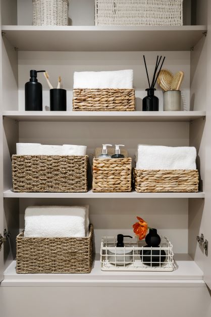 Small Bathroom Ideas: Tips On How To Maximise Space 1 Bathroom shelving containing toiletries
