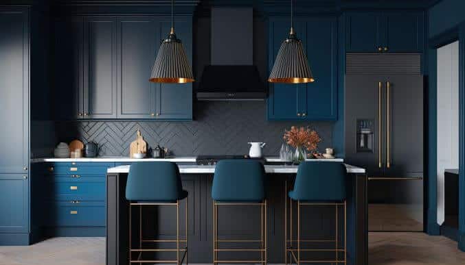 Metal and steam punk lighting go well with darker kitchens
