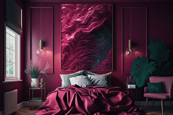Great Colour Ideas To Transform Your Bedroom 4 A red monochrome scheme with large artwork on walls