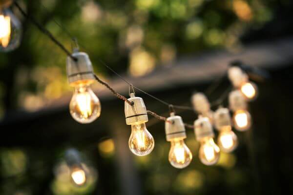Warm coloured outdoor festoon lights