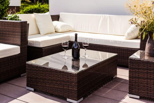 Some rattan effect garden furniture in a garden