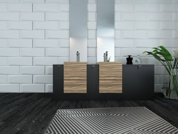 A wood and glossed finished vanity unit