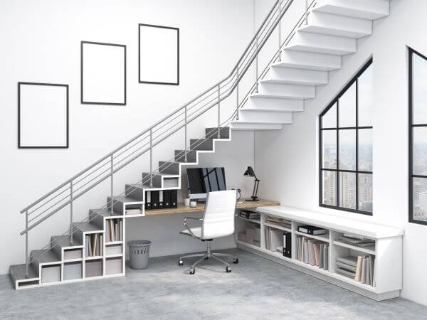 Open Home Office Under Stairs 1