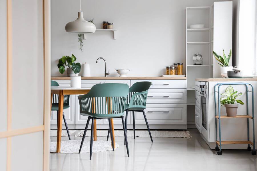 kitchen with colour contrast chairs