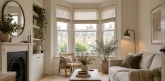 Scandinavian Living Room Ideas for Small UK Homes Scandinavian-style living room with a linen sofa, oak furniture and a bay window.