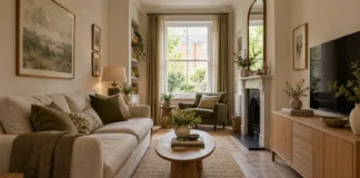 Narrow Living Room Layouts: Five Furniture Arrangements That Work Long narrow living room with a wall sofa, shallow storage and a clear route beside the seating.